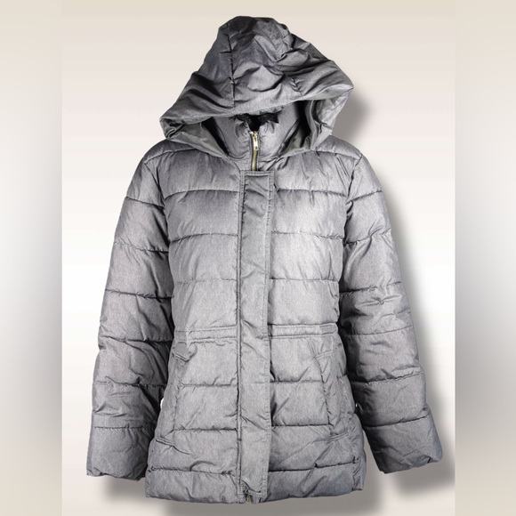 GAP Jackets & Blazers - GAP Mid Puffer Jacket Silver Heather Hooded Faux-Fur Lined – Women’s Size XL